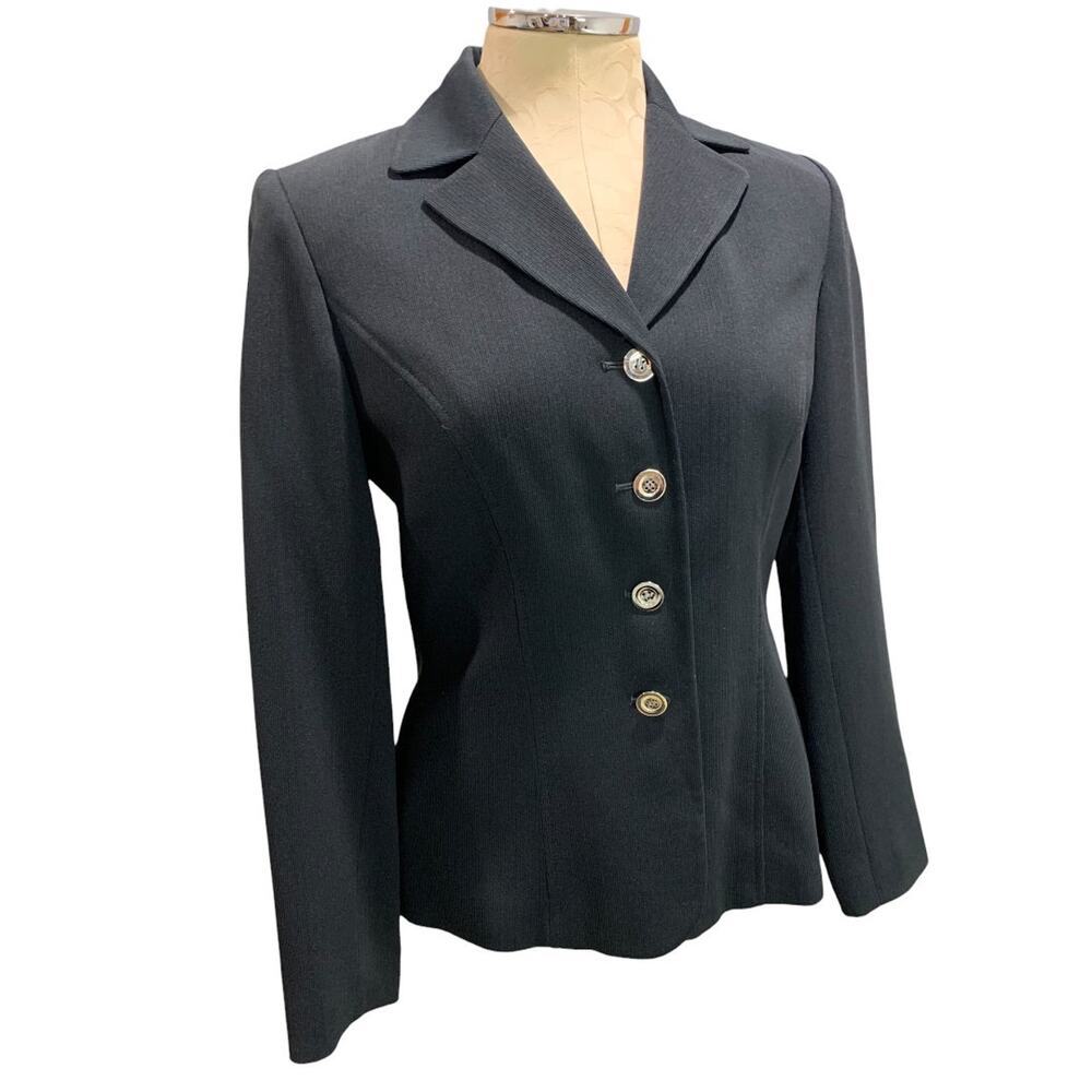 Size 6 Kasper‎ for ASL Womens Suit Jacket Black Silvertone Buttons Blazer